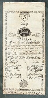Staré bankovky Rakousko 5 Gulden 1800 