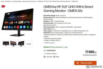 OMEN by HP 31.5" UHD 144Hz Smart Gaming Monitor (OMEN 32x)–