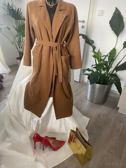 Vlneny kabat bezovy hnedy damsky zimn dlouhy 38