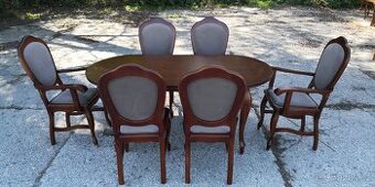 Masivní rozkládací stůl + 6x masivní židle TOP STAV