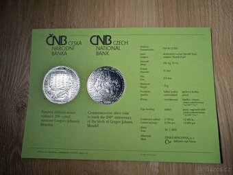 🎒 Certifikát – mince ČNB Mendel – 50 Kč 🎒