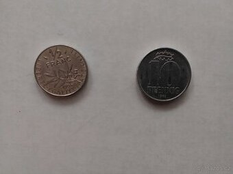 Prodám  mince ½ Franc. Frank, 10 pfen. NDR, 10 SK korun  a s
