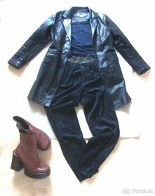 Vintage černá dámská kožená bunda - kabát - paleto