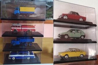 Modely aut 1:43 + 1:24 ve vitrínce