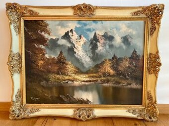 Starý obraz, olejomalba Kaisergebirge originál Reger