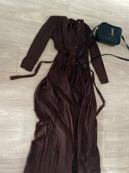 Mango dlouhe rukavy hnede saty bavlna platno 38