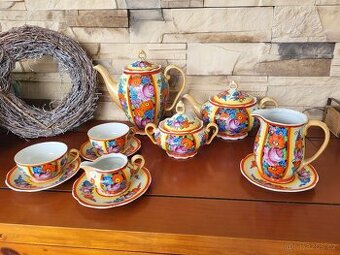 STAROŽITNÁ KOVOVÁ SOUPRAVA ART DECO- RUČNĚ MALOVANÁ