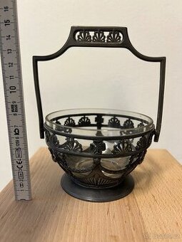 Starožitná ozdobná secesní dekorace se skleněnou miskou