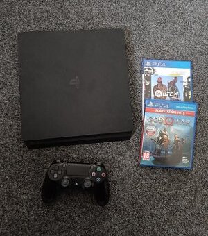 PS4 Slim 1TB, originál ovladač + hry / PlayStation 4