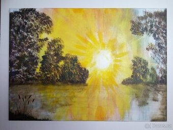 Obraz krajina a slunce