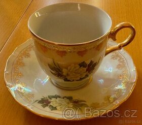 Starožitný keramický ozdobný set 2 šálky + 2 podšálky