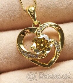 Zlatý náhrdelník srdce s moissanitem žlutý 1 ct