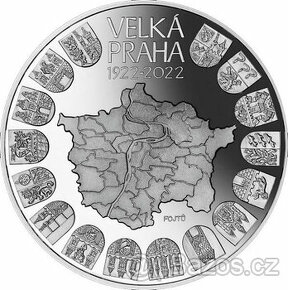 Stříbrná mince 10 000 Kč, Velká Praha, provedení PROOF