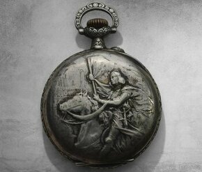 Stříbrné plastický zdobené hodinky Sv. Johanka z Arku