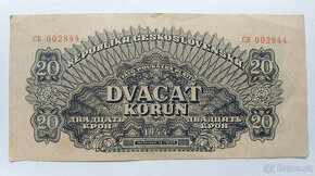 20 Korun, REPUBLIKA ČESKOSLOVENSKÁ, 1944