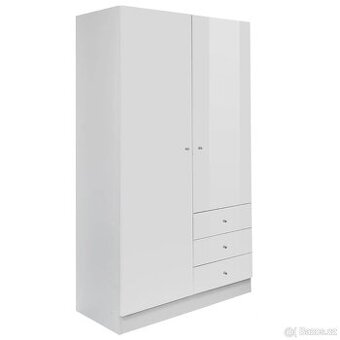 Nová bílá šatní skříň 100 cm, 3 zásuvky