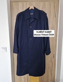 Vlněný temně tmavě modrý kabát zn. Otavan Třeboň ČSSR - 1