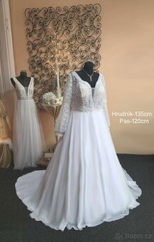 BÍLÉ NOVÉ SVATEBNÍ ŠATY S VLEČKOU vel.56