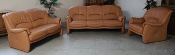 Kožená, značková sedací souprava 3+2+1. Elastoform.