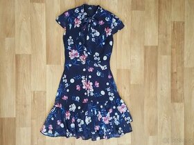 Modré květované áčkové šaty, Orsay, vel. 34 XS