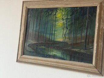 Originál starý obraz mysteria tajemný olejomalba