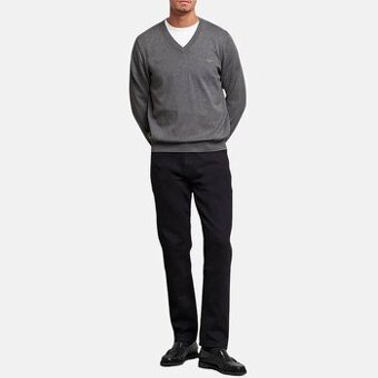 GANT PÁNSKÝ VLNĚNÝ LUXUSNÍ SLIM SVETR V NECK GREY-L