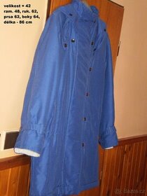 kabát dámský - 3/4 dl. s kapucí - modrý- vel. XL-XXL