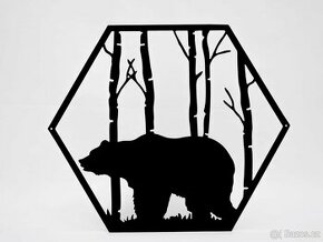 Kovový obraz - medvěd (hexagon)