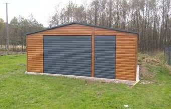 Plechová garáž 6×5 m – zlatý dub/grafit tmavý matný „DANIEL“