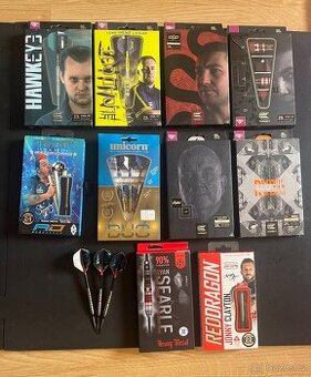 Šipky Target, Unicorn, Red Dragon, Winmau, Harrows