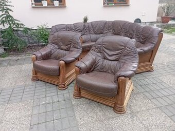 Kožená rohová sedací souprava + 2x křeslo