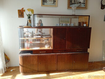 Sekretář-obývací stěna-retro 50.léta, masív ořech
