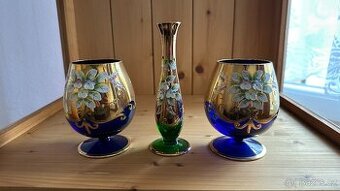 Novoborské sklo 2x číše + váza