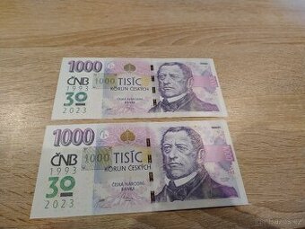 Kč 1000 Kč 2023 - výroční tisícikoruna s přítiskem ČNB 30 le