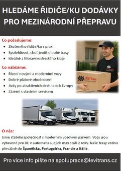 Hledáme řidiče/ku dodávky pro mezinárodní přepravu