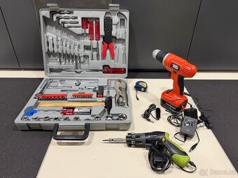 NÁŘADÍ: kufřík s nářadím + aku šroubovák a vrtačka