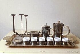 Secesný kávový set značený r.1920 + sada pohárov na tácke