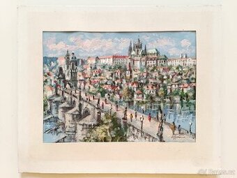 Obraz Praha impresionismus, originální olejomalba 26x32