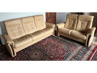Luxusní kožená sedací souprava 3+2 se dřevem, 2957
