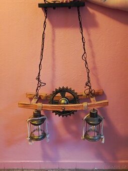 Dřevěný retro lustr ozubené kolo - 2 kusy