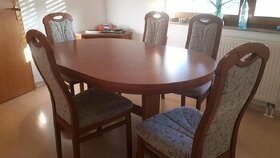 Jídelní stůl rozkládací a židle 6ks - dřevo třešeň