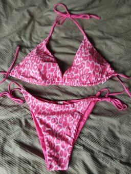 NOVÉ Dámské elegantní růžové dvoudílné plavky leopard XXL