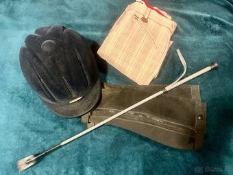 Jezdecká helma Casco 54-57cm,minichaps,bičík a dětské rajtky