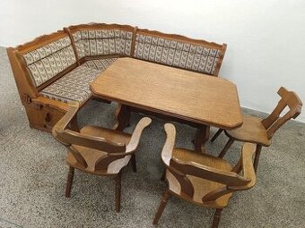 Rustikální jídelní set, rohová lavice, stůl, křesla, židle