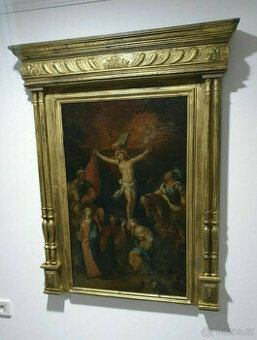 Ukřižování Krista, obraz starého mistra, olejomalba na plátn