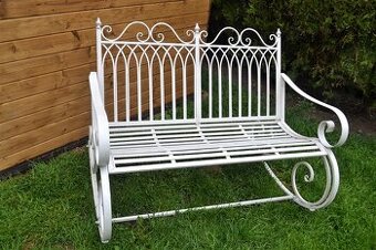 Provence kovová houpací lavice - antik bílá