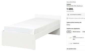 Postel Ikea Vihals 90 x 200cm, rám + rošt + matrace