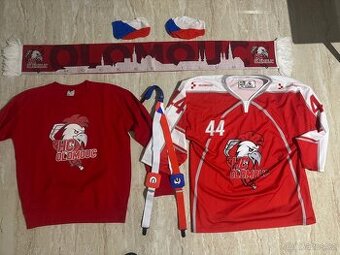 Hc Olomouc dres, mikina, šála, kšandy, vlajky na zrcátka