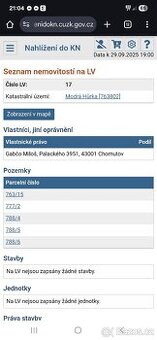 K prodeji pozemky v Modré Hůrce 1628 m²