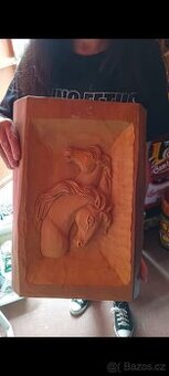 Dřevěný obraz koní